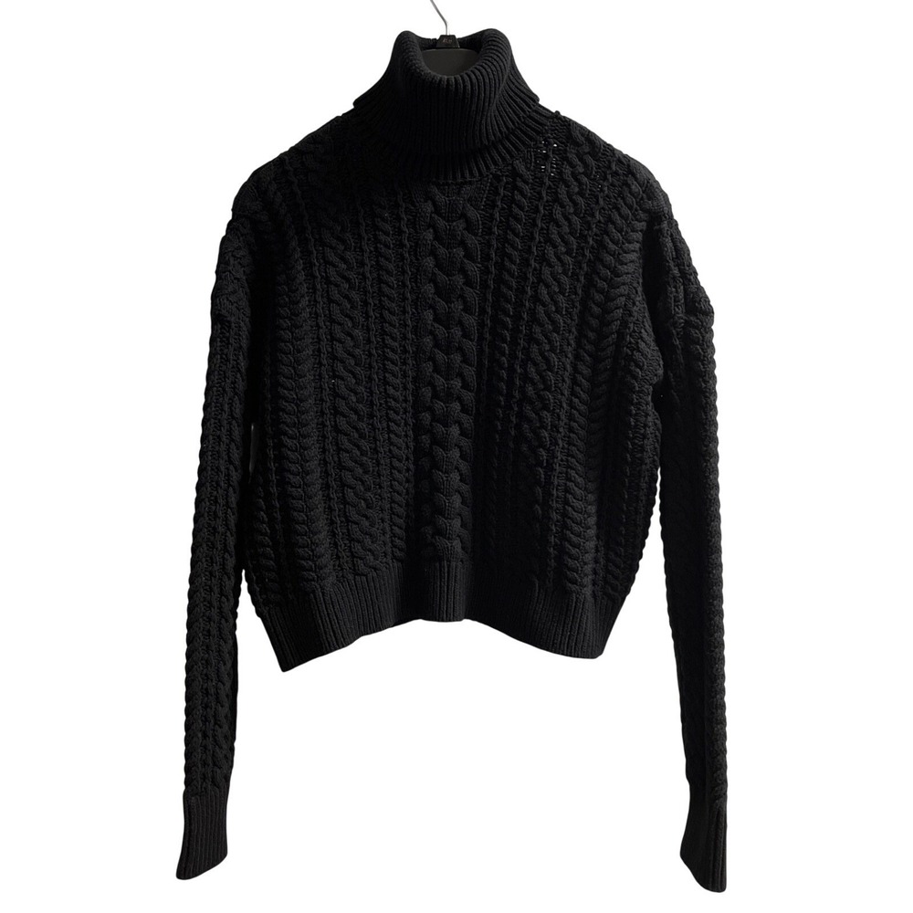 Lauren‎ Ralph Lauren Sweater Black Heavy Cable Knit Turtleneck Size L Old Money
